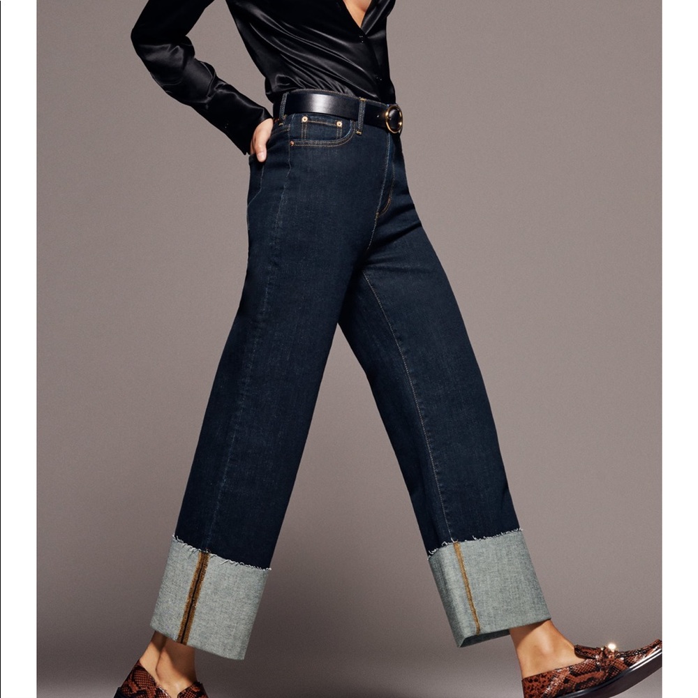 Zara Premium Folded Up Wide Leg Jeans